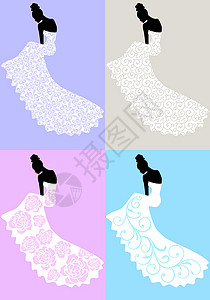 蕾丝婚纱妇女穿着婚纱 矢量插画