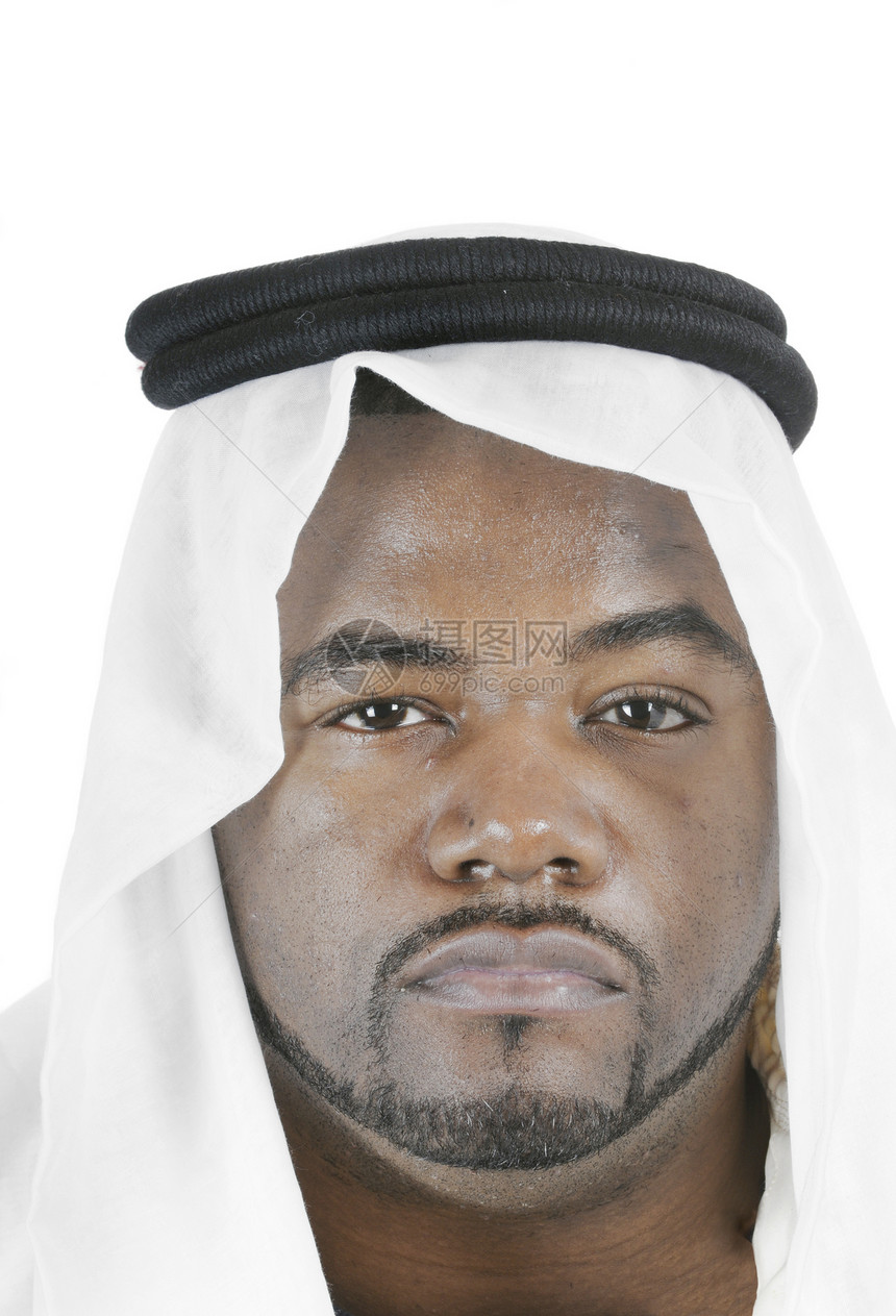 阿拉伯青年白色头饰黑色男性胡子胡须图片