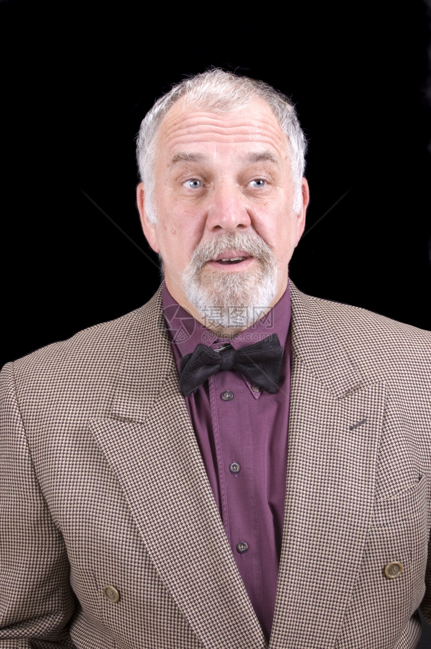 老年商务人士白色男人灰色蓝色胡子头发检查衬衫耳朵夹克图片