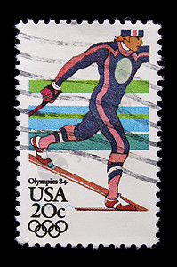 复古美国纪念邮票邮政越野运动国家邮件服务意义滑雪背景图片