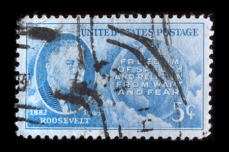 富兰克林罗斯福复古美国纪念邮票蓝色纪念品邮资地球历史性背景