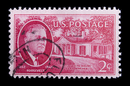 富兰克林罗斯福复古美国纪念邮票纪念品历史性建筑邮资红色背景