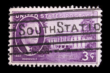 复古美国纪念邮票紫色建筑纪念品历史性邮资高清图片