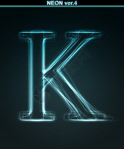 蓝色发光字体发光的霓虹灯字体 闪亮字母 K背景