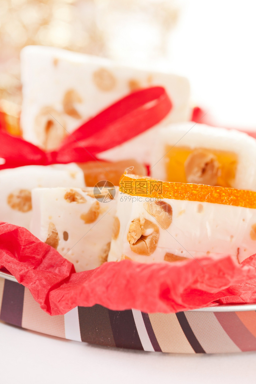 圣诞糖食物甜点丝带静物橙子红色白色糖果装饰风格图片