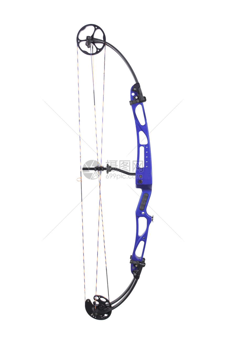 化合物弓电缆支撑白色环形细绳闲人凸轮车轮蓝色射箭图片