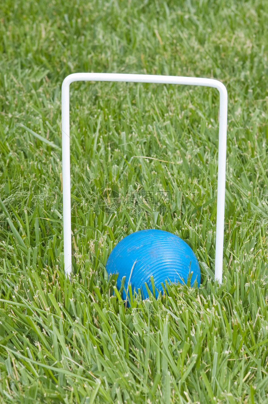 克罗格特球坐在环下英语运动法庭便门塑料乐趣游戏草地休闲蓝色图片
