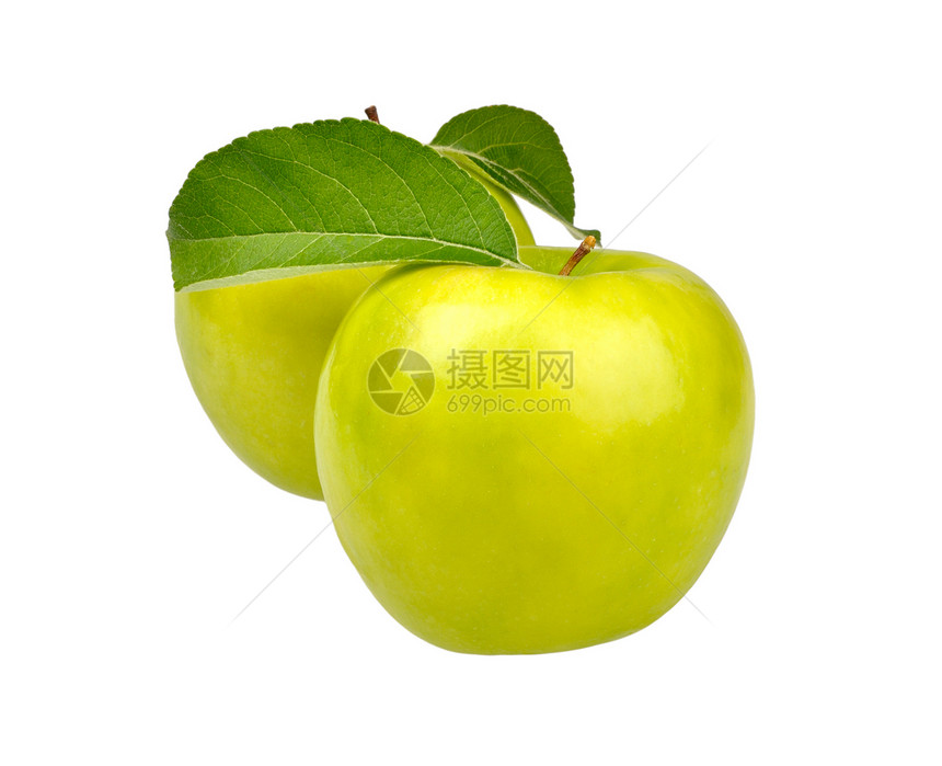 两个苹果水果白色绿色营养叶子食物小吃图片