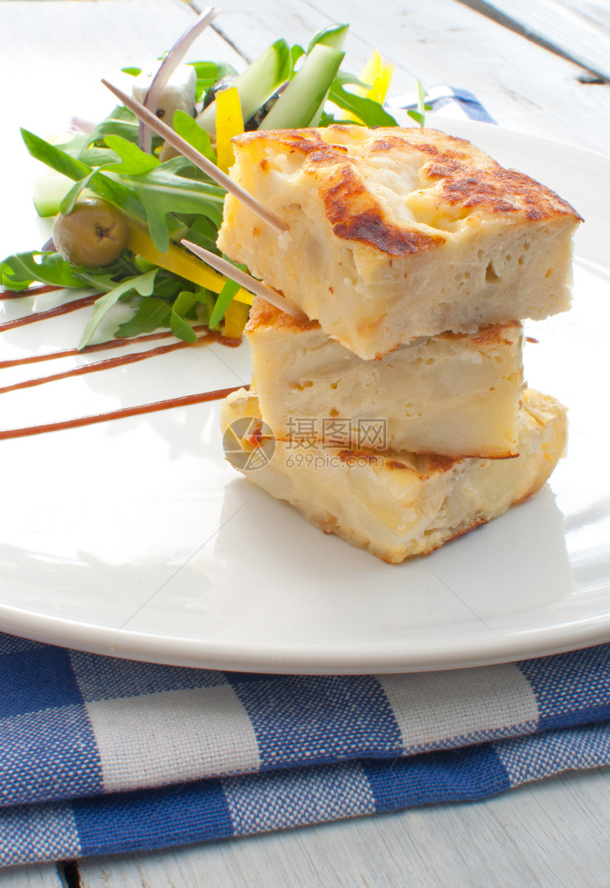 西班牙语煎蛋卷敷料香脂立方体小吃食物油炸土豆晚餐肉馅午餐图片