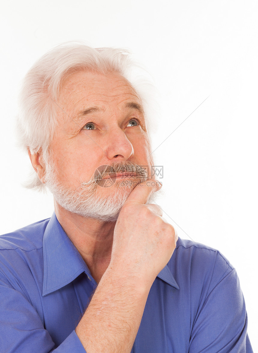英俊的老年男子深思熟虑祖父男性男人胡子胡须白色灰色头发图片
