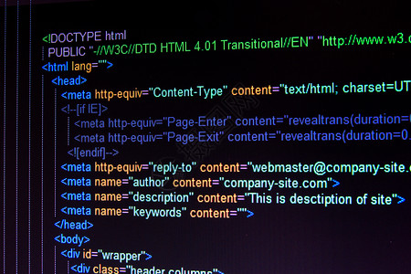 黑色 LCD 屏幕上的 HTML 语言代码网页数据电脑数字技术格式编码展示编程插图背景图片