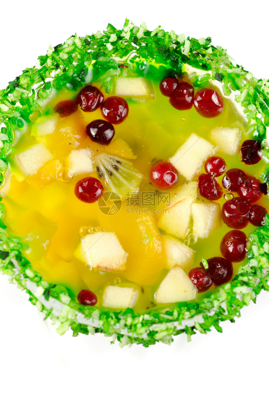 果冻甜点薄荷玻璃维生素早餐派对明胶奇异果浆果覆盆子桌子图片