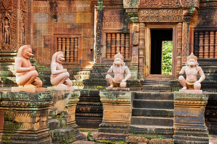Agkor 瓦特的雕像高棉语旅游池塘文明上帝废墟遗产石头寺庙文化图片