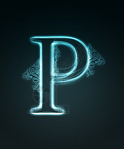 光辉岁月字体光辉的字体 闪亮的信P数字艺术辉光蓝色英语编织高科技插图刻字字母背景