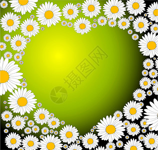 由花朵创造的绿色心背景图片