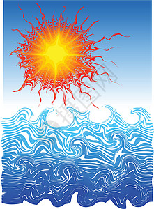 真正炎热的夏日太阳在海洋之上 - 矢量插图背景图片