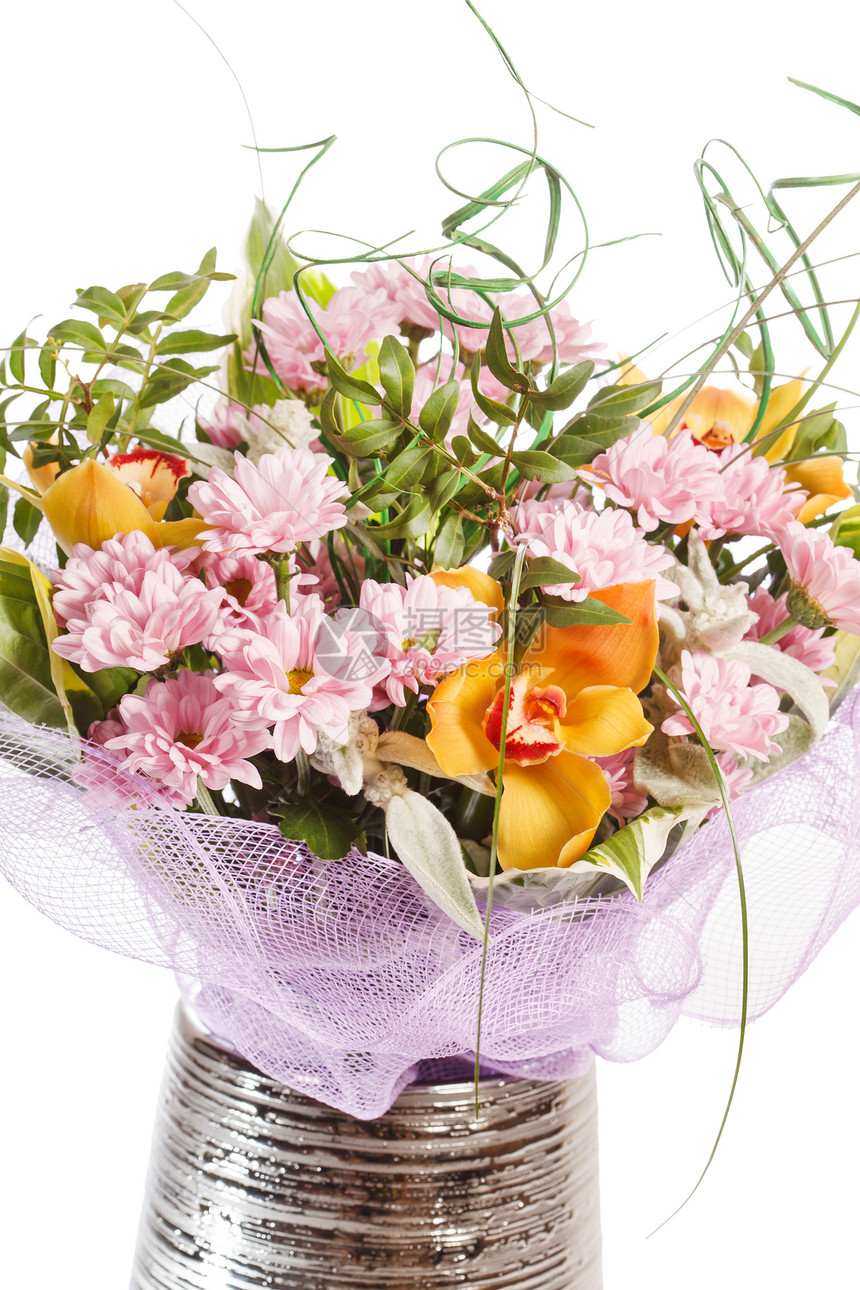 花束花朵母亲棕色礼物叶子雏菊粉色花瓶菊花婚礼订婚图片