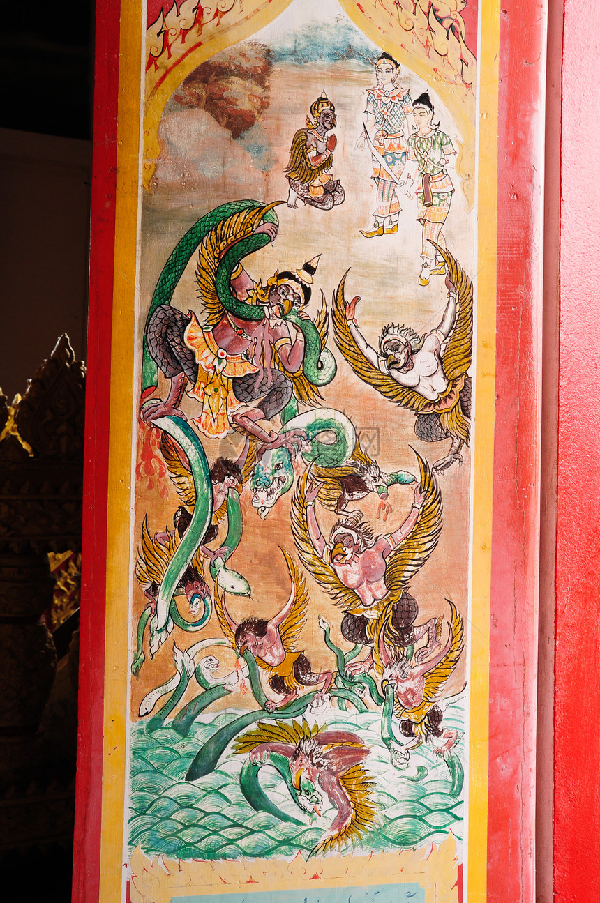 绘制泰庙门的油漆绘画宗教历史文化上帝寺庙建筑学信仰艺术精神图片