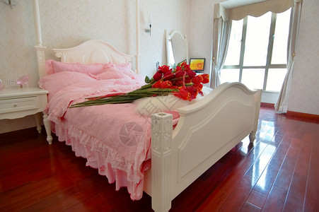 床居室照明奢华房间家庭亚麻风格卧室枕头闺房装饰背景图片