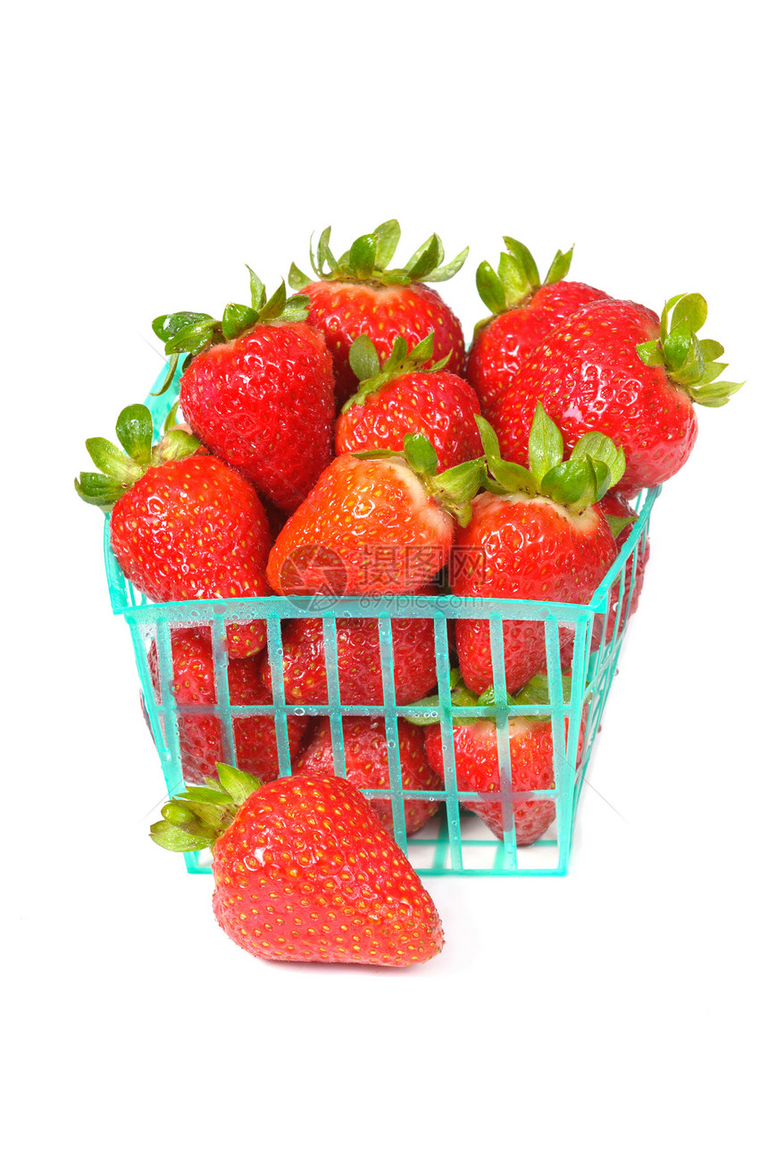 篮子里的草莓白色营养甜点绿色食物青色水果蓝色饮食浆果图片