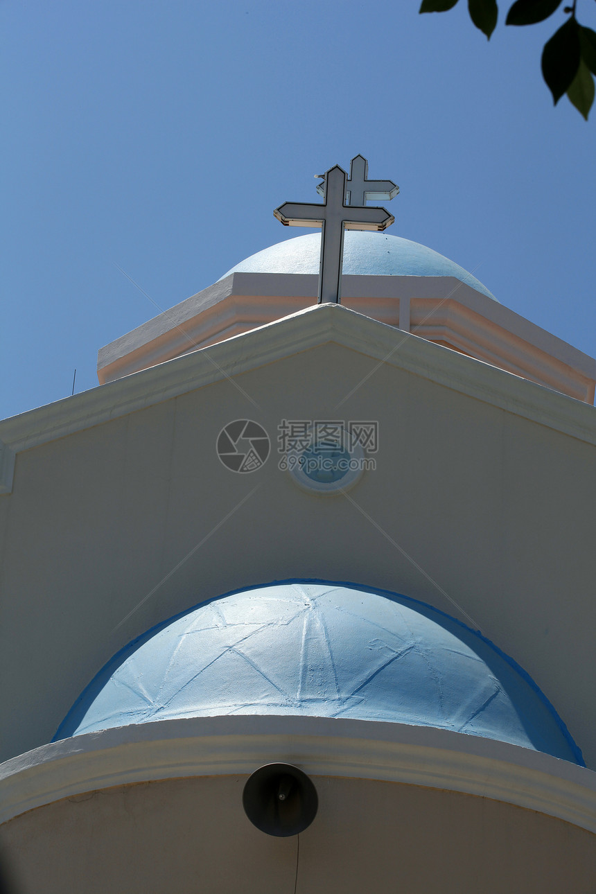 科斯镇教堂蓝色马赛克门户网站天炉圆顶窗户宗教教会入口图片
