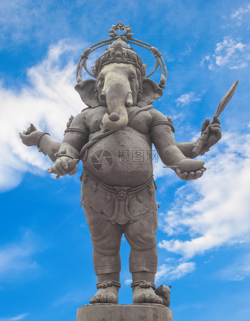 印度神 加纳尼沙描写雕像项链天堂吉祥象牙齿轮眼睛信仰艺术图片