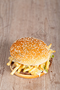 脂肪汉堡三明治食物饮食薯条芝麻背景图片