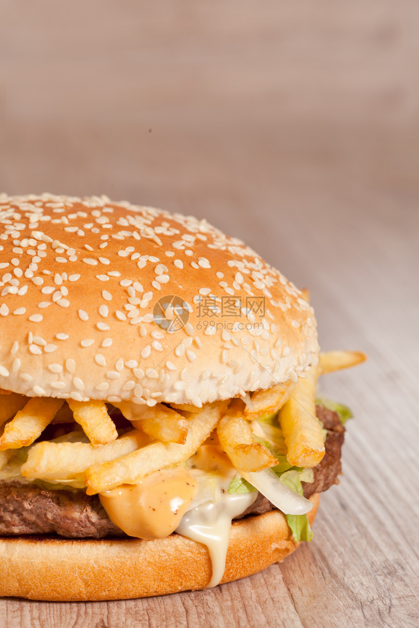 脂肪汉堡三明治饮食食物薯条芝麻图片