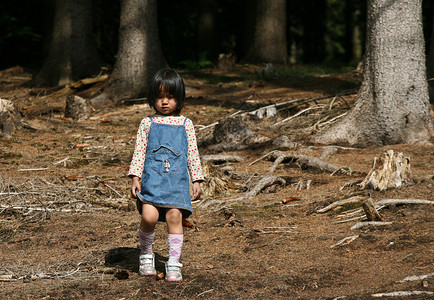 女童女孩孩子森林背景图片