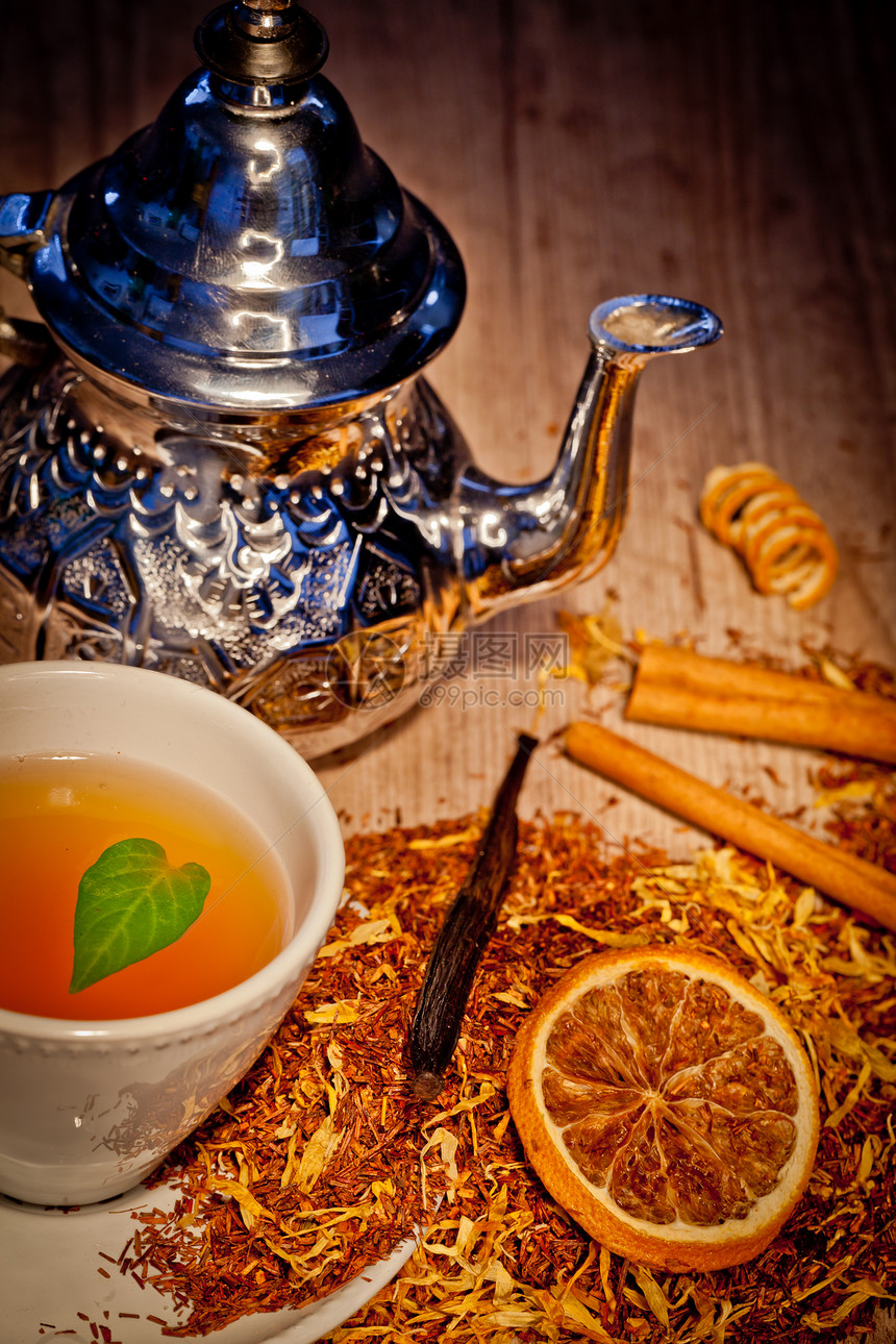 茶叶背景背景绿色味道柠檬橙子杯子香草英语茶壶早餐食物图片