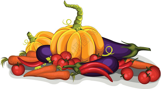 福莱甘德罗斯蔬菜黄色红色壁球绿色萝卜胡椒静物茄子插画