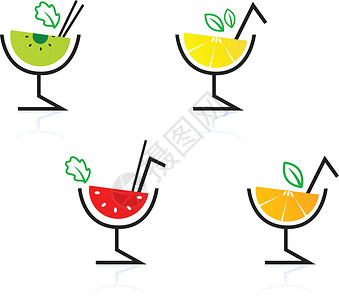 特调鸡尾酒五颜六色的混合水果复古饮料鸡尾酒上惠特孤立设计图片