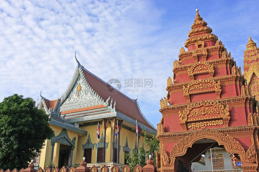 瓦特乌纳隆 西索瓦特奎伊的屋顶首都国家蓝色建筑码头遗产佛教徒橙子建筑学裙子图片