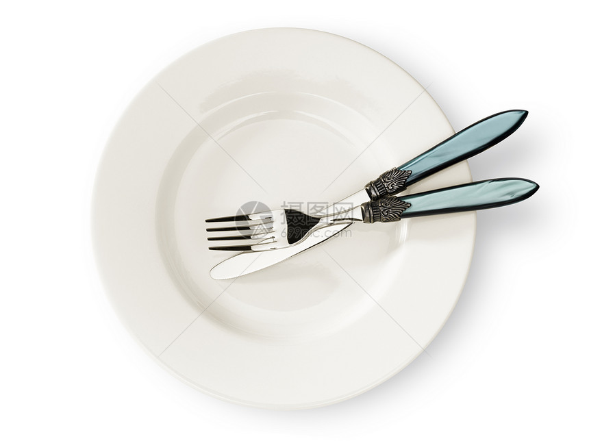 板和餐具银器金属厨具白色盘子晚餐刀具图片
