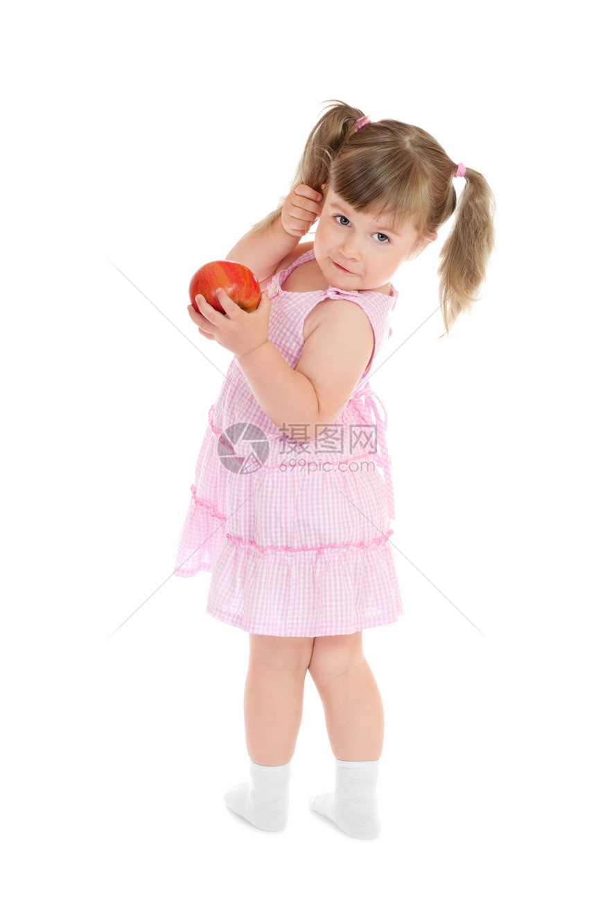 拿着苹果的站立小女孩图片
