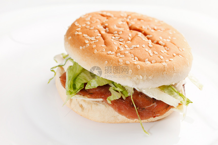 白色的汉堡包宏观晚餐营养野餐饮食包子午餐火腿面包馅饼图片