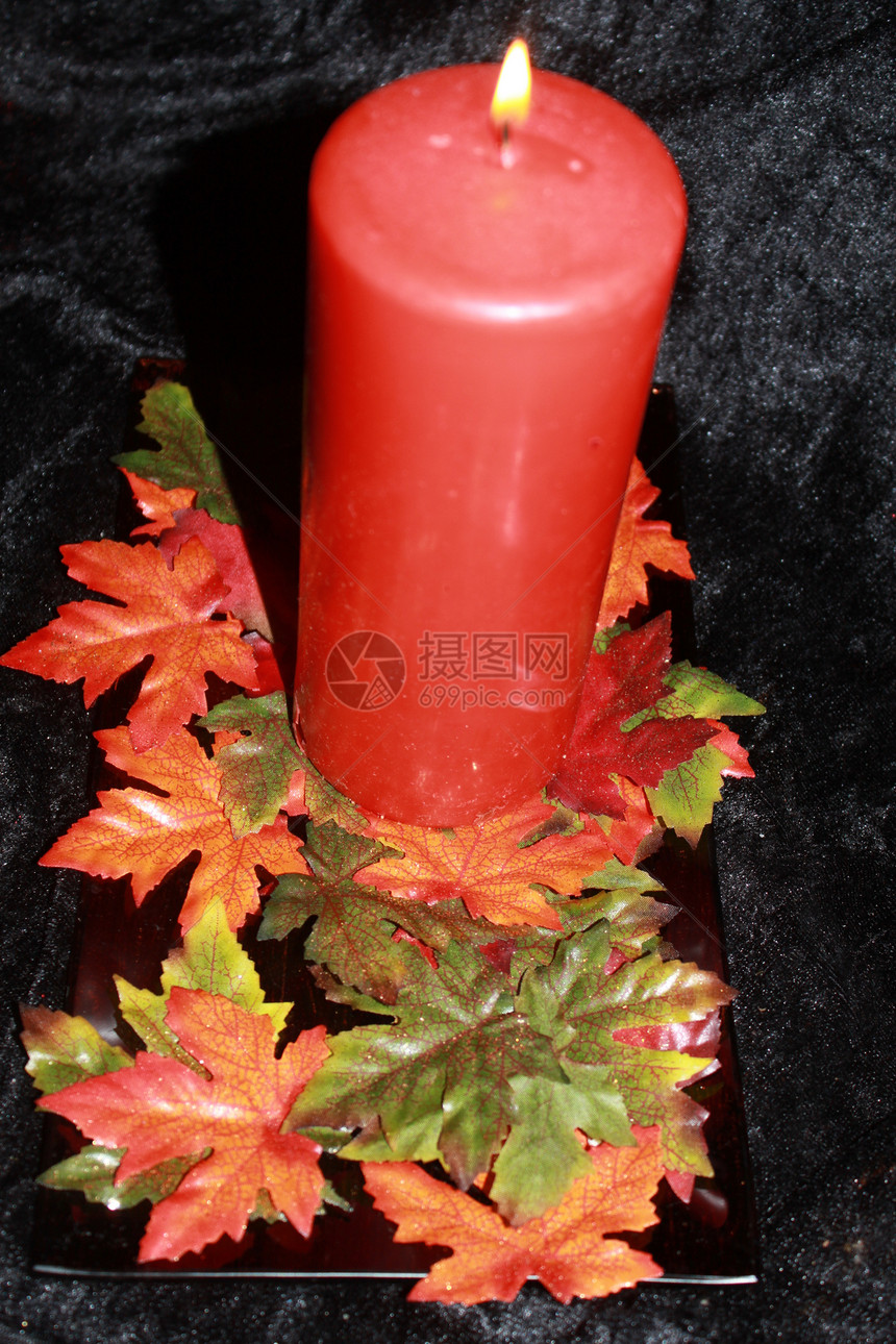 秋秋装饰蜡烛盘子树叶棕色图片