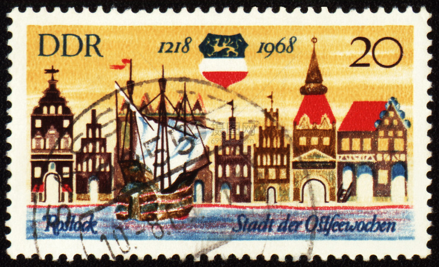 旧德国城Rostock贴邮票图片