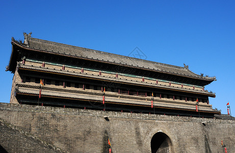 中国西安古城墙文化蓝色灯笼历史性旅行中心历史城堡地标城市背景图片