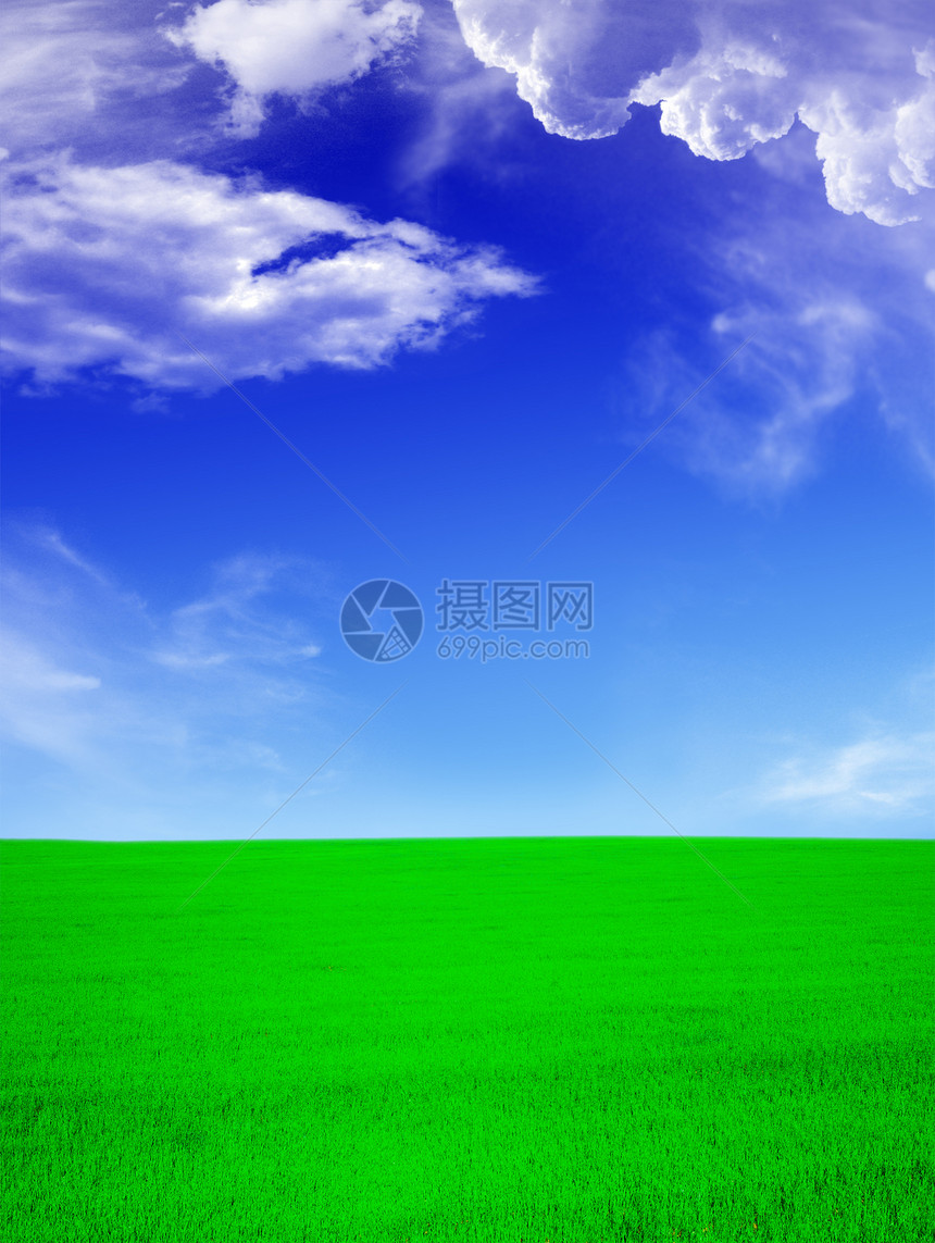 夏季风景 - 蓝色天空的绿地图片