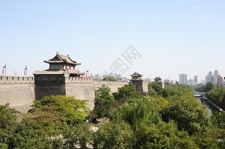 中国西安古城墙文化建筑历史中心蓝色地标历史性旅行城市旅游图片