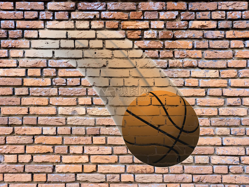 在砖墙上漆的篮球图片