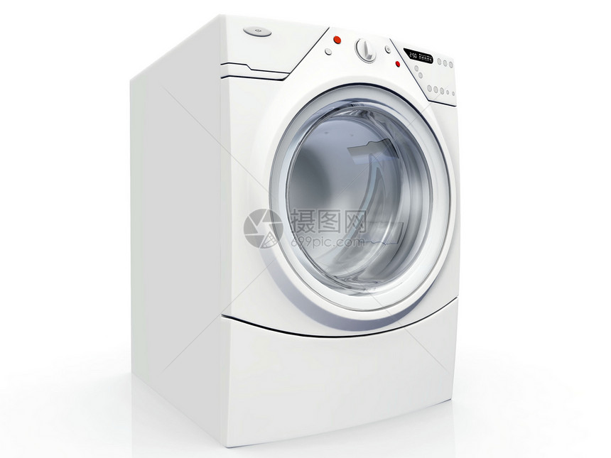 白色背景的洗涤机垫圈机器洗衣店纺纱工作技术家务洗衣机家庭图片