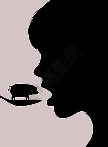吃猪肉食肉午餐插图动物背景图片