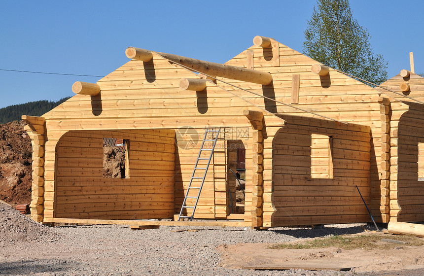 新建车库木头横梁地面木材房子建筑学梯子墙壁图片