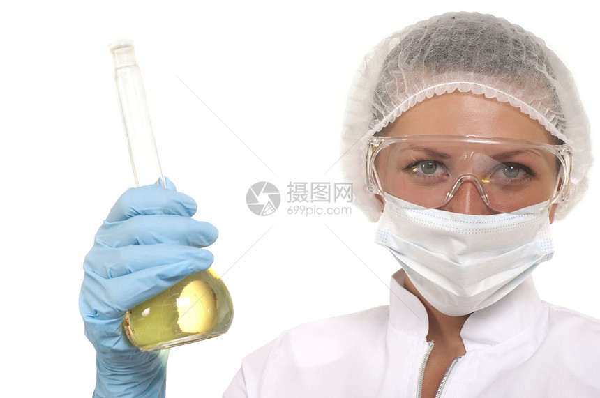 美容女科学家在实验室里工作技术员科学测试手套生物生物学红色工人塑料药品图片