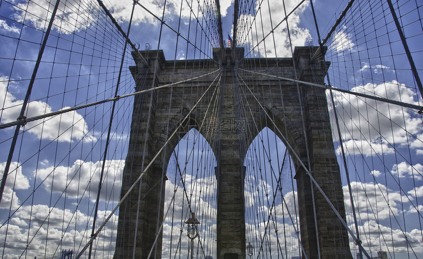 纽约市布鲁克林大桥详细细节建筑学文化旅行插图市中心电缆天空假期地标建筑图片