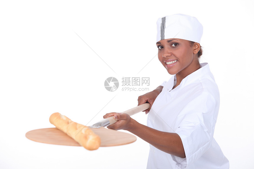 女性面包师烤面包包图片