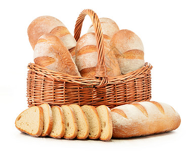 白边隔绝的韦德篮子中面包包粮食产品白色谷物烘烤柳条面包食物杂货店背景图片
