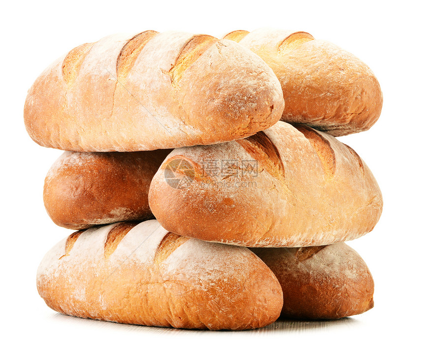 白色背景上分离的面包团构成含面包卷产品面包谷物粮食食物烘烤杂货店图片